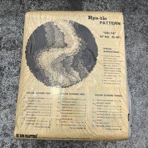 Vintage 1977 Rug Crafters Rya Tie Hooked Rug “Delta”Pattern Shag 42-401 Round